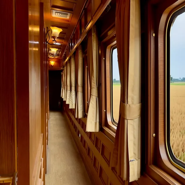 The Blue Jasmine interior, showing luxury seating and fine dining facilities.
